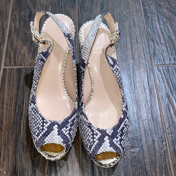 Stuart Weitzman snake print open toe wedges - Picture 1 of 11